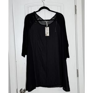 NEW Marseille Women's 1X Sheer Body Top with Linen Sleeves